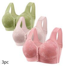 Push-up bh zonder beugel (3-pack), draadloze bralettes met voorsluiting en licht gevoerde cups, plus size, groen – geschikt voor dagelijks gebruik