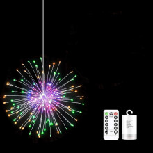 Luzes de fogos de artifício com fio de cobre, 180 LEDs, controle remoto e 8 modos – Esfera suspensa alimentada por bateria para pátio, festa,