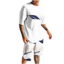 Men's Shorts Sets 2 Piece Outfits Round Neck Printing Sports Slim Elastic Waistband Short Sleeve Round-Neck Blouses
