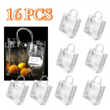 Lot de 16 sacs cadeaux transparents avec poignées, 20 x 20 x 8 cm, réutilisables, en PVC, pour mariages, anniversaires, enterrements de vie de