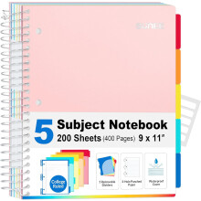 Caderno universitário de 5 matérias, 400 páginas, 23 x 28 cm (9 x 11 polegadas)