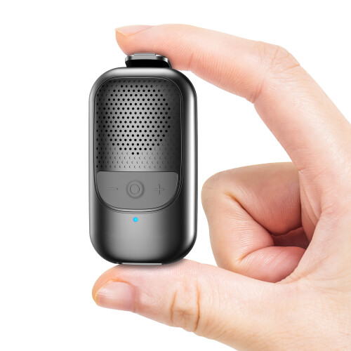 Caixa de som Bluetooth com clipe e 10 horas de reprodução.
