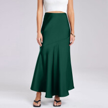 YOUSNH Gonna lunga da donna in raso a vita alta con cuciture elasticizzate, vestibilità slim, verde, taglia M