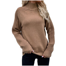 Damen-Rollkragenpullover mit langen Ärmeln und Zopfmuster
