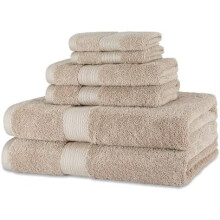 Ensemble de 6 serviettes de bain, serviettes pour les mains et gants de toilette résistants à la décoloration, 100 % coton, 76 x 137 cm, taupe