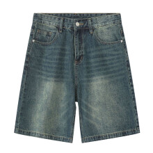 Pantalones cortos vaqueros holgados de talle alto estilo retro azul cielo con bolsillos1
