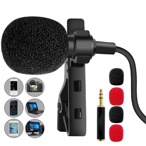 3Pcs Lavalier Mic Clip-on Mini Microphone Black for Computer Recording