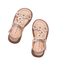 Sandali estivi da bambina, cinturini regolabili, punta aperta, suola morbida, fantasia floreale, stile principessa, beige, 4,5-5 anni