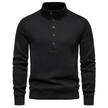 Winterlicher Rollkragenpullover aus Baumwolle für Herren, 2025, lässig, einfarbig, langärmelig, schwarz