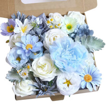 Blue Silk Dahlia & Rose Artificial Flowers with Stems – DIY Wedding Bouquets, Baby Shower, Home Decor. Compatible with standard vases.