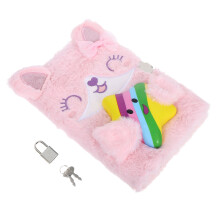 2Pcs Cute Furry Pink Journal Plush Notebook with Lock