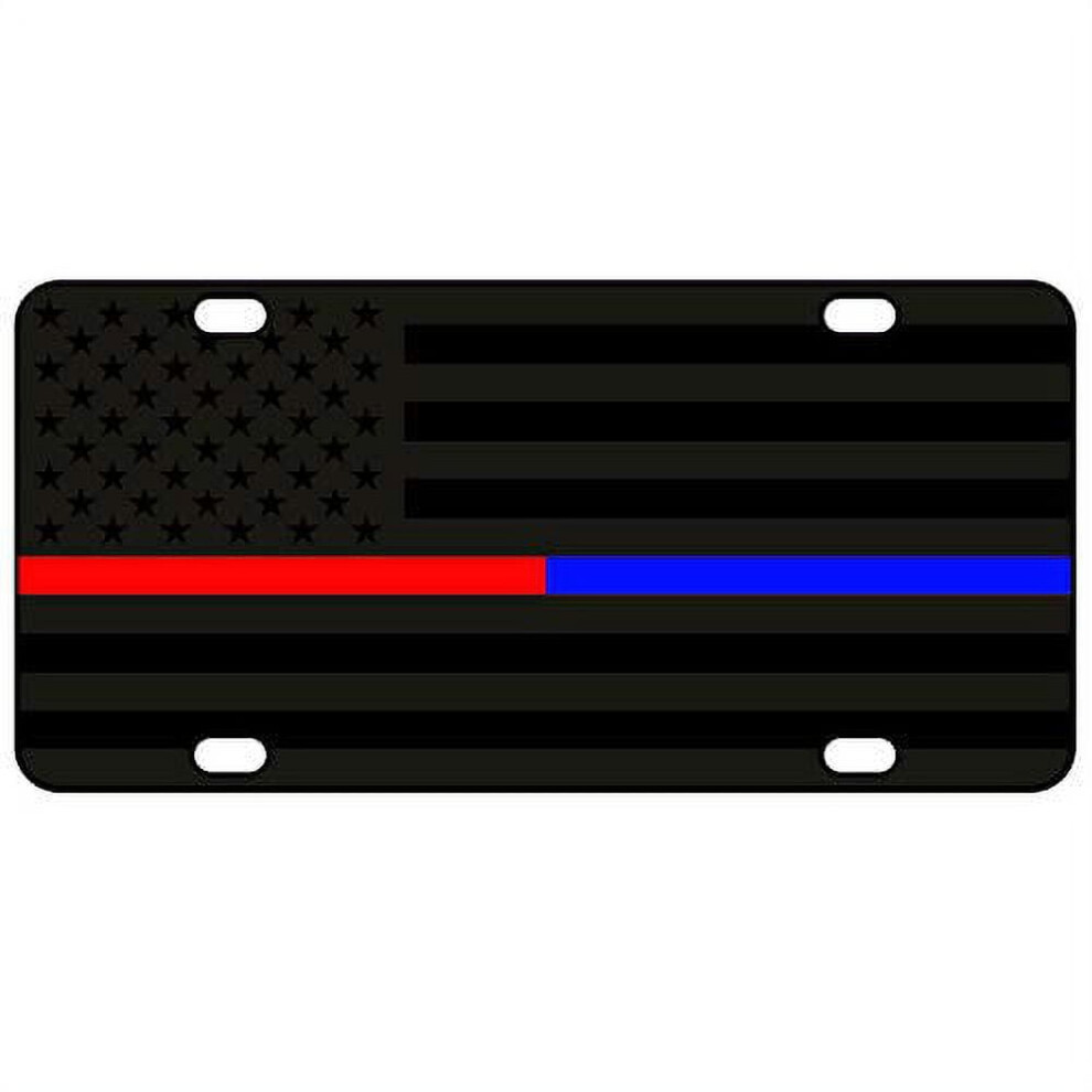 Jass Graphix Thin / Line & Usa Flag License Plate Â Matte 1/8" Aluminum, Compatible With Us Cars Blue/Red/Black 9377112498812