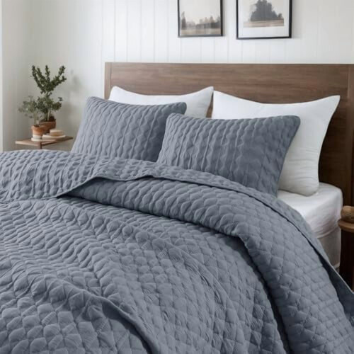 Blåt polyester quiltsæt Queen 3-delt