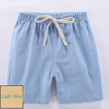 FAMTKT Kids Toddler Little Boy Girl Cotton Linen Summer Shorts Solid Color Casual Pants with Drawstring( 2-3 Years, Light blue )