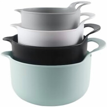 Nesting Plastic Mixing Bowl Set with Pour Spouts and Handles, Mint, 4 Piece Non-Slip