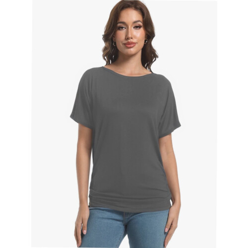 Γυναικεία Casual T-shirts Dolman με κοντομάνικα πουκάμισα, τοπ με βολάν και φαρδιά