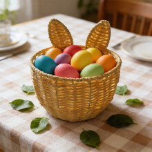 Panier tressé à main avec anse – Décoration de Pâques, camping, pique-nique et rangement ; cadeau de Pâques – Idéal pour la chasse aux