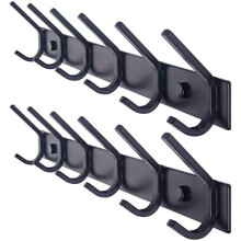 Porte-manteau mural avec 6 crochets doubles, barre métallique robuste, 43,5 cm (17,125 po), noir, lot de 2