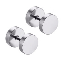 1 Pair of Men's Stainless Steel Round Dumbbell Earrings Ear Piercing Studs Fashion Clip On Earrings Jewelry for Men (Steel Color)