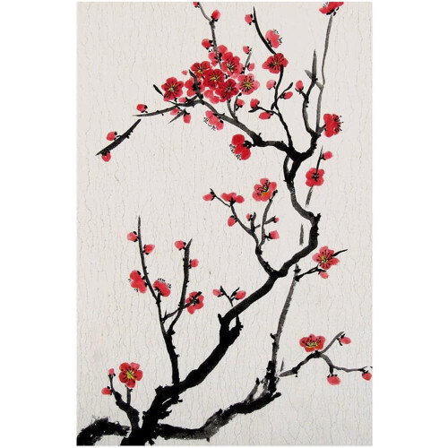 Tableau sur toile Fleurs de cerisier rouges 12x18 pouces