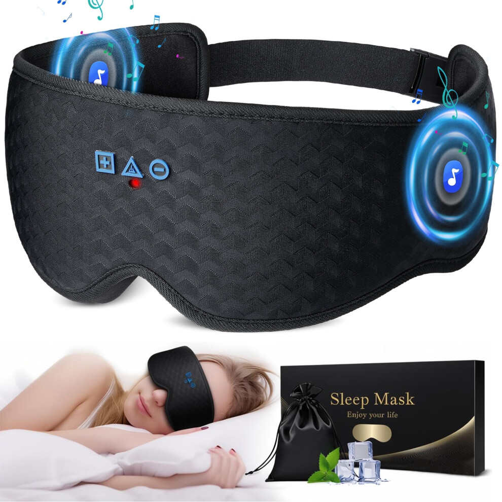 Sleep Mask with Bluetooth 5.4 Headphones â 100% Blackout, 3D Contoured, Eyelash Free