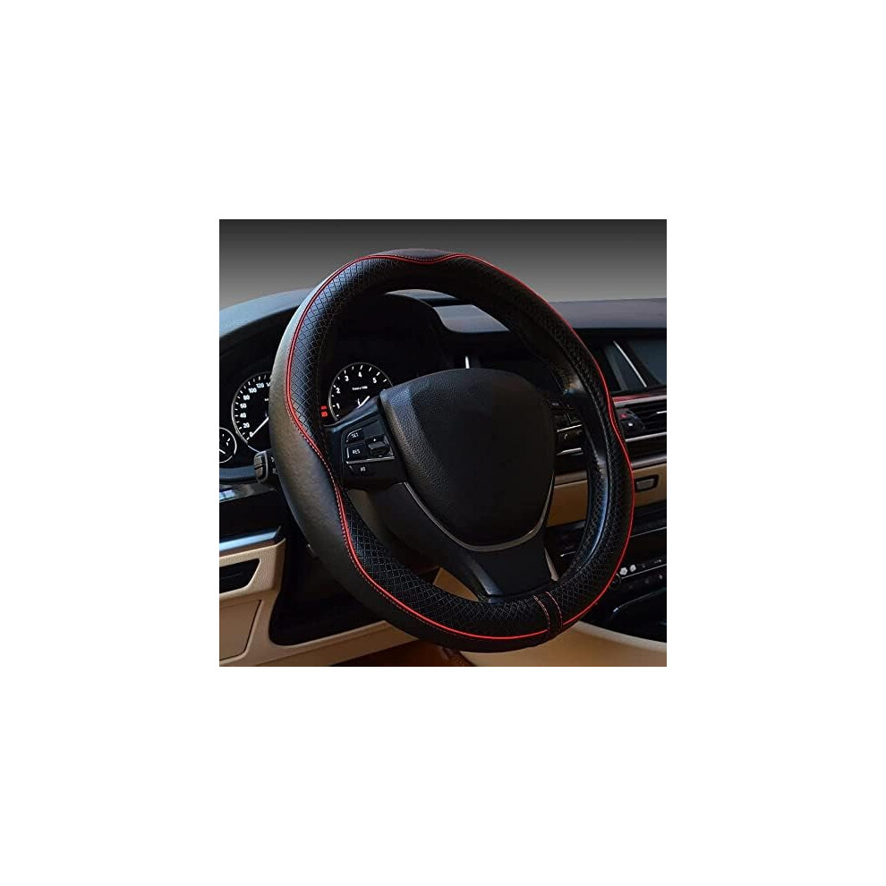 Car Steering Wheel Cover, Anti-Slip, Safety, Soft, Breathable, Heavy Duty, Thick, Full Surround, Sports Style ( With Line) Black/Red 9027700503144