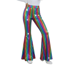 Glitzernde Damenhose, lässige Schlaghose mit hohem Bund und Pailletten, ideal für Bühnenauftritte, Partys und Karneval, bequeme, einfarbige Hose