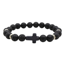 Natural Stone Black Cross Stretch Bracelet – Elastic Beaded Unisex Jewelry, Spiritual Healing Crystal Gift, One Size Fits Most, Up to 60% OFF