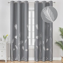 Thermal Blackout Curtains Silver Grey Palm Leaf Pattern 2
