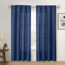 White Kitchen Curtains, 24" L x 30" W, 2 Panels, Light Filtering Faux Linen Cafe Tiers, Dual Rod Pocket, RV/Camper Compatible