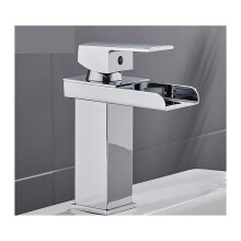 Basin Waterfall Faucet Bathroom Sink Faucet Single Handle And Single Hole Hot And Cold Polished Wide Mouth Stainless Steel Faucet,Easy to Operate