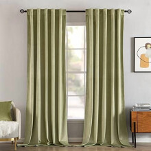 Velvet Blackout Curtains 90" (2 pcs), Sage Green, W52xL90, Thermal Insulated, Soft, Rod Pocket & Back Tab, Compatible with Standard Rods