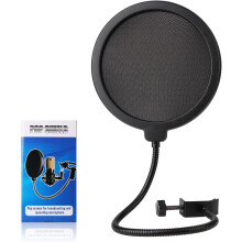 Dual-layer pop filter with 360 gooseneck clip, compatible with Blue Yeti and any microphone