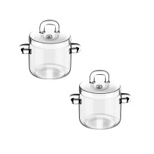 Clear Glass Cooking Pots with Lids (700ml+350ml), Heat-Resistant Stovetop Saucepan, Simmer/Milk/Soup Pot – Compatible with Gas, Electric, Induction