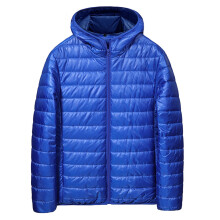 Puffy Jackets Men Insulated Padded Lightweight Down Jacket Shiny Packable Warm Hooded Bubble Winter Outwear Coats Blue,M