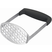 Stainless Steel Masher, Broad and Ergonomic Horizontal, Fine Plate for Smooth Mashed Potatoes, Soft Grip and Non-Slip Handle, Black