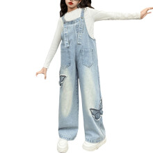 Girls Denim Overalls Little Big Kids Wide-Leg Jeans Pants Fashion Girls' Denim Overalls Straight Leg Overalls Versatile Denim Pants 8-10 Years