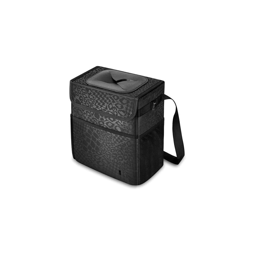 Sturdy 3-Gal Car Trash Can Â Leakproof, Waterproof, Collapsible With Pockets & Adjustable Straps ( Leopard), Compatible With Most Vehicles Black 9555307324911