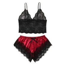 Set pigiama da donna casual con top a maniche corte e pantaloncini, abbigliamento casalingo, set pigiama, rosso, S