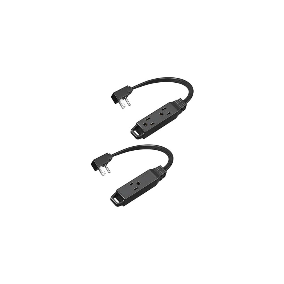 Flat Plug Extension Cord, 1Ft 16/3 Awg, 2-Pack, 3-Outlet Power Strip, Spt-3, Etl Listed, Black 9180479674696