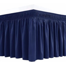 Jupe de lit bleu marine enveloppante pour lits doubles/doubles XL, retombée de 38 cm, élastique ajustable, infroissable et résistante à la