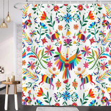 Meksikansk blomsterdusjforheng – Bluebird Otomi-stil,