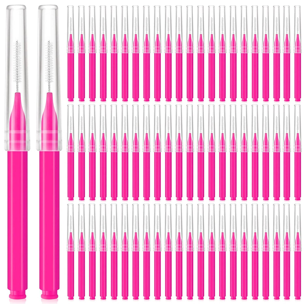 Pink/Purple 100Pcs Micro Eyebrow & Eyelash Spoolie Brush Set With Cap, Â Compatible With Brow Lamination & Extensions