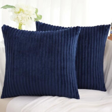 Housses de coussin décoratives de Noël 16x16 (2 pièces), bleu marine, flanelle douce double face, compatibles avec les coussins carrés standard