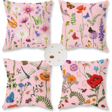 Waterproof Outdoor Pillow Covers 18x18", Set of 4, Floral Farmhouse Design, for Patio Sofa & Couch – Black