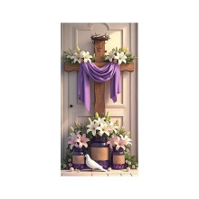 Paasdeurgordijn van polyester, volledig bedekkend, lente vakantiedecoratie, feestbanner, wanddecoratie, binnen- en buitendecoratie, welkomstbord voor