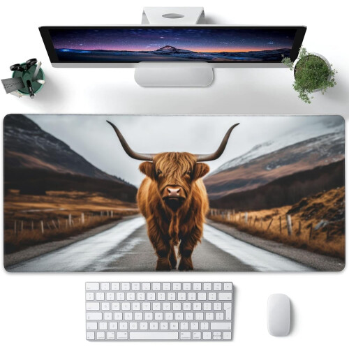 XXL Highland Cow Gaming Musemåtte 91,5 x 35,7 cm