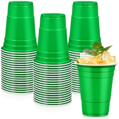 100 groene plastic wegwerpbekers van 473 ml