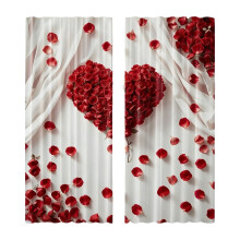 Valentine's Day Red Rose Curtains Curtains Red Rose Petals Living Room Bedroom Curtains,Red1