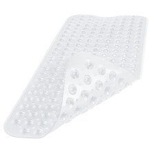 Tapis de bain antidérapant 99 x 41 cm, tapis de douche extra-long avec 200 trous d'évacuation et ventouses, lavable en machine, blanc transparent